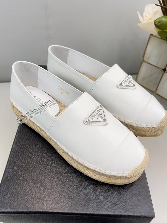 Prada女鞋 普拉達納帕皮面漁夫鞋平底休閒草編鞋 dx3213